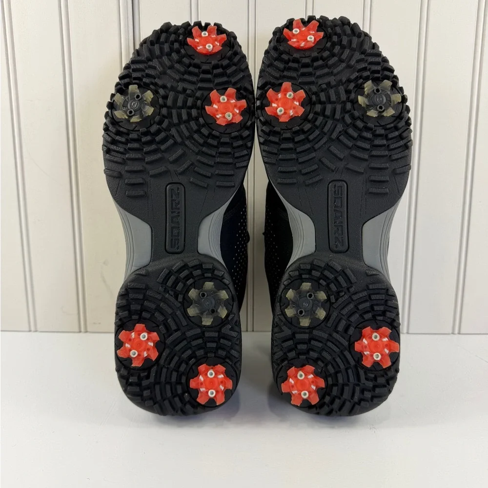 SQAIRZ Golf Shoes Mens Size 7.5‎ Black Gray Spiked Cleats Lace Up Square Toe